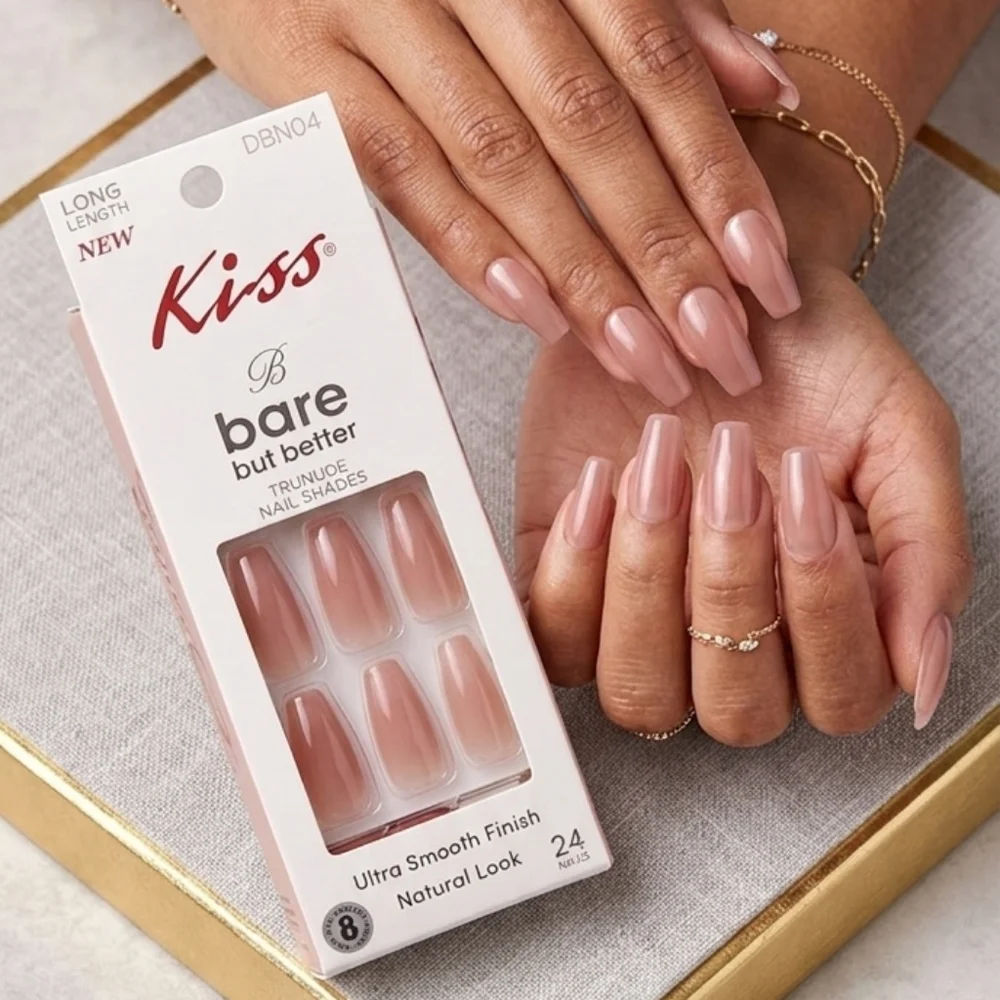 KISS Bare But Better Nails Rose Garden DBN04 Long Length TruNude Coffin 24pc New